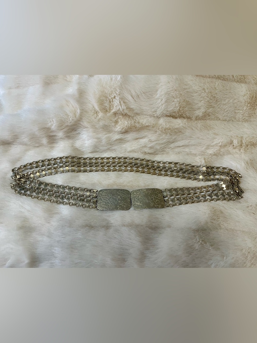Vintage Champagne Gold Chain Belt Engraved Floral Buckle Boho